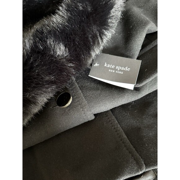 Kate Spade Wool Blend pea Coat Removable Faux Fur Collar Black NWT $320 Large - Picture 14 of 15